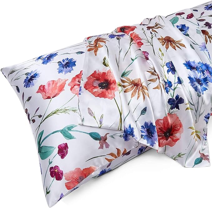 MR&HM Satin Body Pillow Cover, Soft and Breathable Body Pillow Case with Envelope Closure, Cooling and Silky Long Pillowcase for Hair and Skin,Grey (20x54, Floral Mixted) - Bloomnest