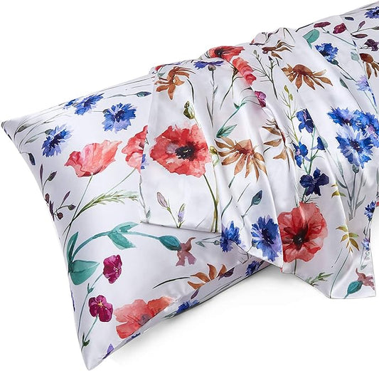 MR&HM Satin Body Pillow Cover, Soft and Breathable Body Pillow Case with Envelope Closure, Cooling and Silky Long Pillowcase for Hair and Skin,Grey (20x54, Floral Mixted) - Bloomnest