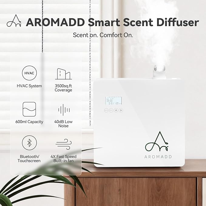 2025 Upgraded 3500 Sq.Ft Smart Scent Machine - HVAC System, Whole House Aroma & Hotel Collection Diffuser, Waterless Essential Oil Diffuser for Home, Office, 600ML Capacity, Cold Air Tech (White) - Bloomnest