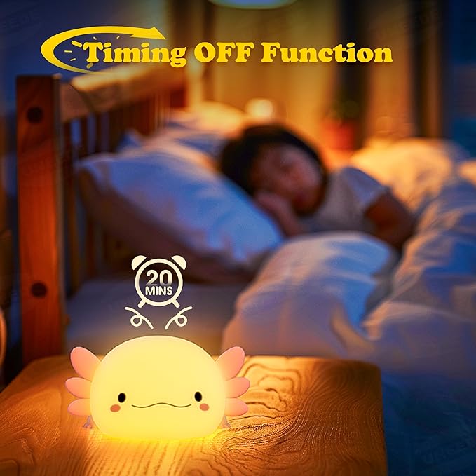 UNEEDE Axolotl Night Light for Kids,Animal Silicone Nursery Night Lamp, Rechargeable Table Lamp Bedside Lamp,Cute Room Decor Night Light for Bedroom,Living Room,Dining,Desk Decorations,Gift - Bloomnest