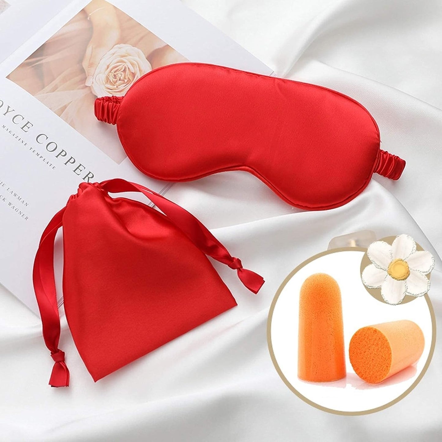 Silk Satin Sleeping Eye Mask, Red Sleep Eye Night Blindfold for Women and Men, Soft Breathable Blackout Eyeshade Eye Cover for Travel, Wedding Bridesmaid Gift
