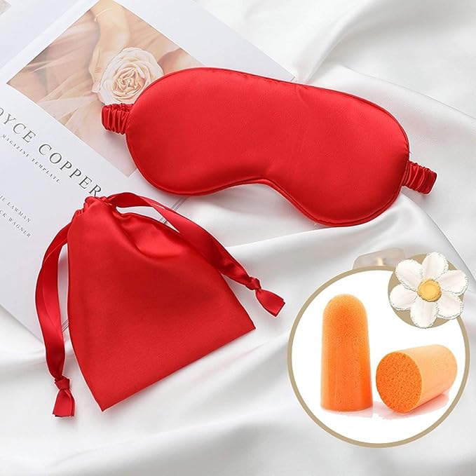 Silk Satin Sleeping Eye Mask, Red Sleep Eye Night Blindfold for Women and Men, Soft Breathable Blackout Eyeshade Eye Cover for Travel, Wedding Bridesmaid Gift - Bloomnest