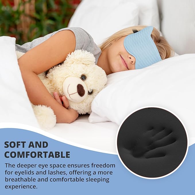 3D Kids Sleep Eye Mask: 3D Contoured Cup Sleeping Masks, Blindfold Sleep Eye Cover with Adjustable Strap, Memory Foam Lightweight Night Eyeshade for Boys Girls Teens (Blue) - Bloomnest