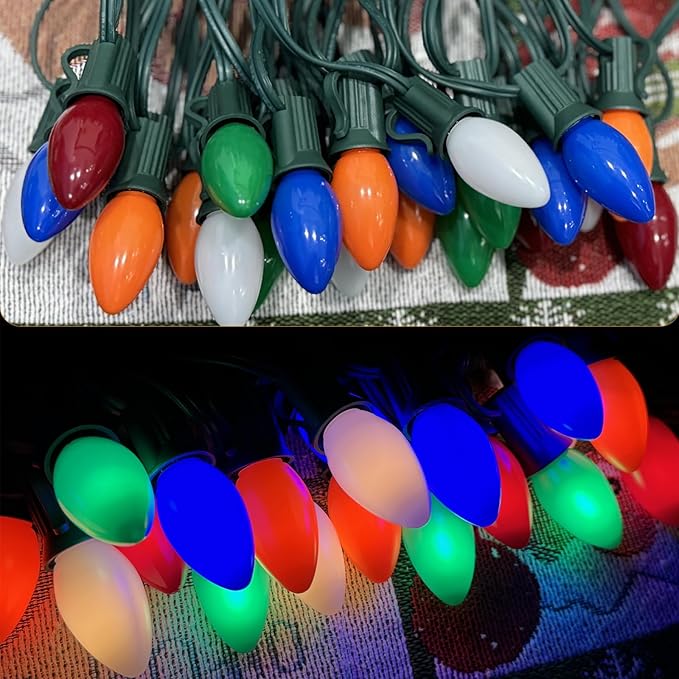 SUNSGNE 25 Pack C7 LED Multicolor Christmas Replacement Light Bulbs for Christmas Indoor Outdoor String Lights, E12/C7 Candelabra Base, 0.6 Watt - Bloomnest