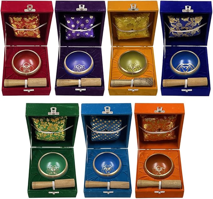 Chakra Singing Bowls Set Cuencos Tibetanos With Cushion Mallet Tulsi Beads Mala Tibetan Prayer Flag For Meditation Mindfulness - Style2 Size Small TRUMIRI
