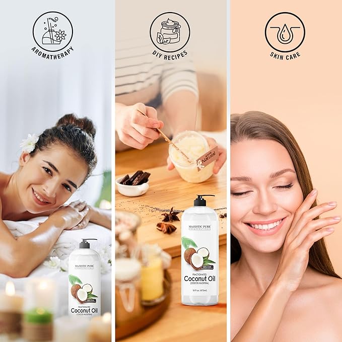 Majestic Pure Fractionated Coconut Oil - Relaxing Massage Oil, Liquid Carrier Oil for Diluting Essential Oils - Skin, Lip, Body & Hair Oil Moisturizer & Softener - 16 fl oz (Pack of 2) - Bloomnest