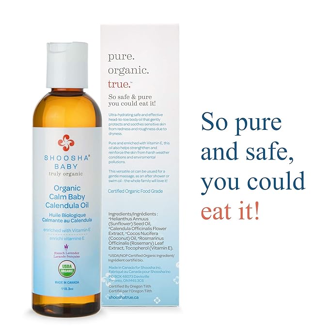 Shoosha Organic Calendula Oil French Lavender, for Babies, Real Calendula Oil, Calendula Massage Oil Moisturizer, Hypoallergenic, Gluten-Free, 100% Biodegradable - Bloomnest