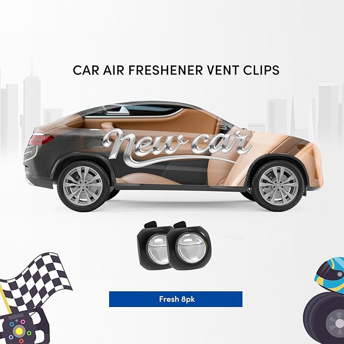 Car Air Freshener Vent Clips, 8 Pack, Provides Long-Lasting Scent, Up to 240 Days, Odor Eliminator (New Car Scent) - Bloomnest