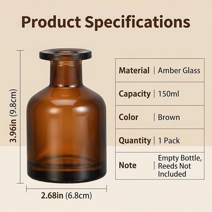 150ml/5oz Empty Refillable Glass Diffuser Bottle Aromatherapy Storage Container for Fragrance Bathroom Decoration Bloomnest