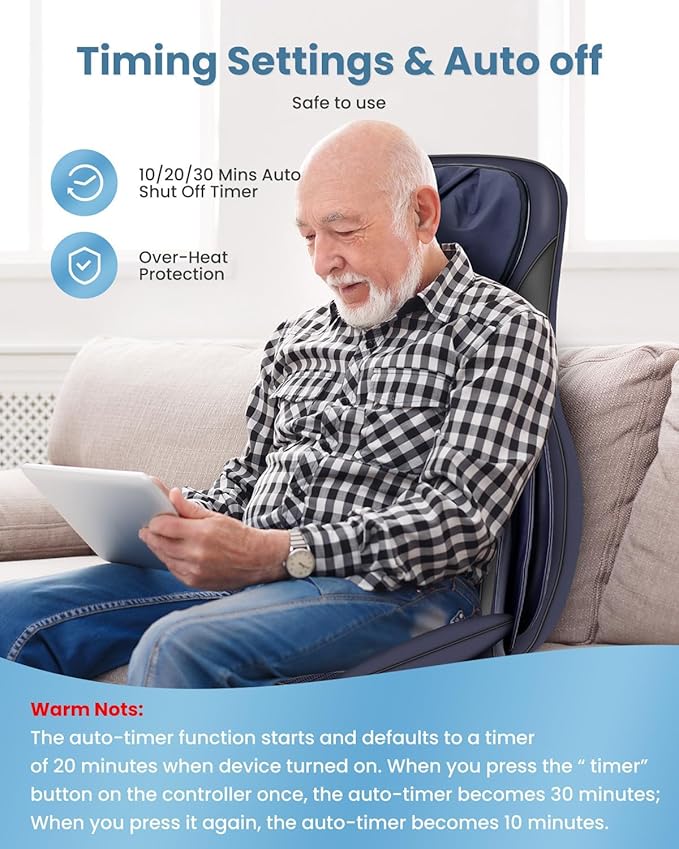 COMFIER Shiatsu Neck Back Massager with Heat for Pain Relief Deep Tissue, Adjustable-Height Neck Massage Rollers, Massage Chair Pad Tapping Compression Seat Massager Full Body, Gifts for Men Women - Bloomnest