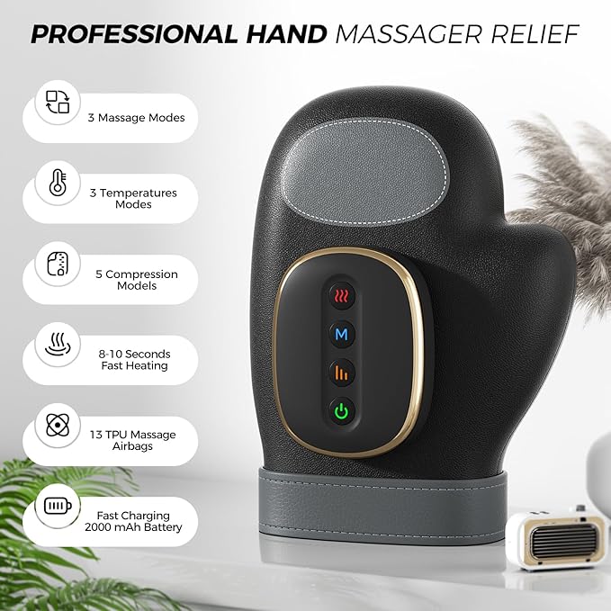 WUX Hand Massager with Heat Compression Relief, 3 Massage 4 Temperatures 5 Compression Models Therapy Glove, Hand Massager for Arthritis and Carpal Tunnel, Great Gift for Men and Women - Bloomnest