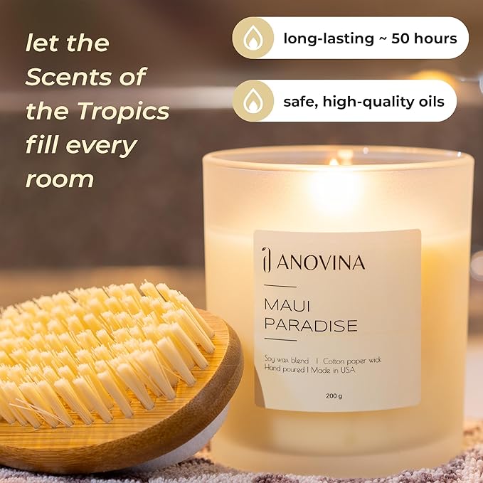 Anovina Maui Paradise Hawaii Candle for Home Scented – Hawaiian Gifts for Women – Natural Soy Wax Blend, 60 Hours Burn – Tropical Citrus, Fruity & Green Notes with Jasmine & Guava - Bloomnest