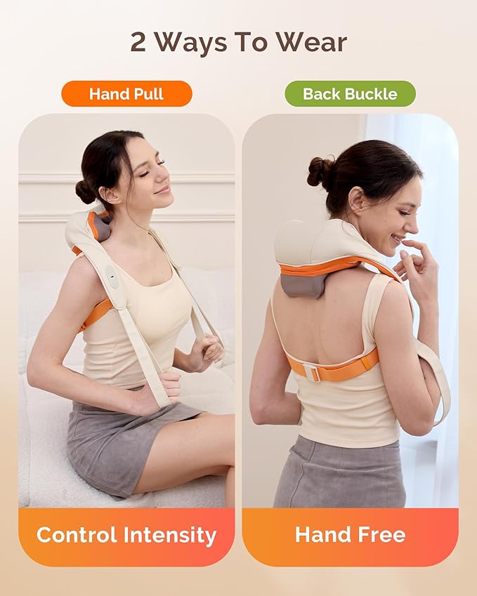 AIRSEE Shiatsu Neck Shoulder Massager with Heat, 200+ Min Battery, Cordless Neck Massager for Pain Relief Deep Tissue, Upgraded 4D Kneading Massage Pillow, 3 Modes 2 Heating Levels, for Women Men - Bloomnest