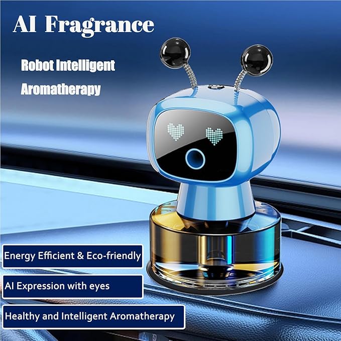 Robot Intelligent Aromatherapy Machine, Smart Cute Robot Car Air Freshener - Fine Spray/Fillable/Four-Gear Adjustment/Vibration Sensing/On-Off/Large Capacity Long-Lasting Fragrance/Blue-V2(Ocean) - Bloomnest