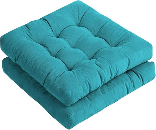 Tiita Square Outdoor Cushions Floor Pillow Thicken Tufted Seat Cushion for Adult Seating on Floor Yoga Meditation Living Room Balcony Office Indoor, Set of 2, 22x22 Inch, Blue
