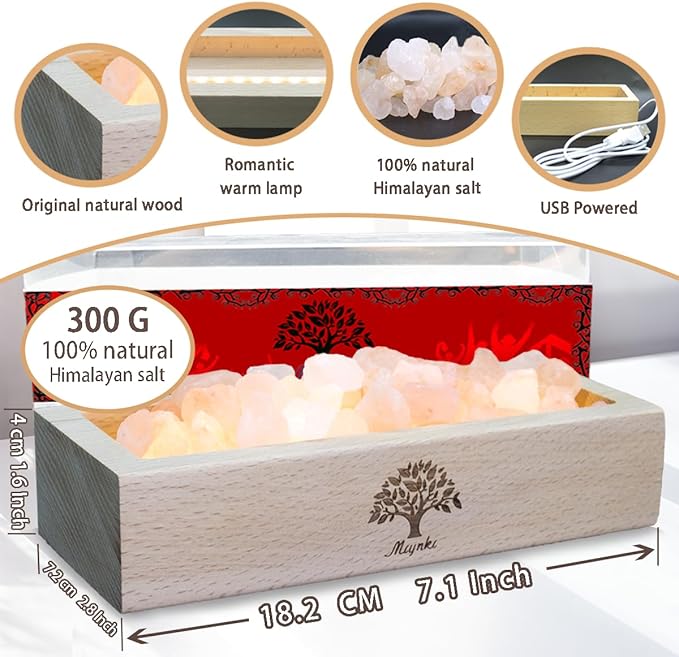 Himalayan Salt Lamp Diffuser - 300g Pink Salt with Wood Base, USB Powered, Warm Light & 10ml Passion Fruit Essential Oil Set for Aromatherapy, Relaxation, Meditation, Home Decor, Gifts