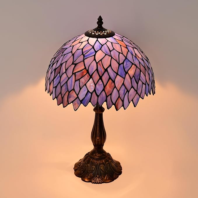 Tiffany Style Table Lamp Vintage Stained Glass Desk Lamp Deep Blue Purple Wisteria Bedside Reading Light Decor Bedroom Living Room Home Office D12 xH18 - Bloomnest