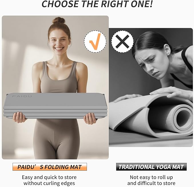 Foldable Fitness Yoga Mat | 2/5" (10MM) Extra Thick | SGS Certified Non-Slip TPE | 75x26" Extra Long-Wide | Portable & Easy Store | for Yoga, Pilates, Home Gym & Full-Body Workouts - Bloomnest
