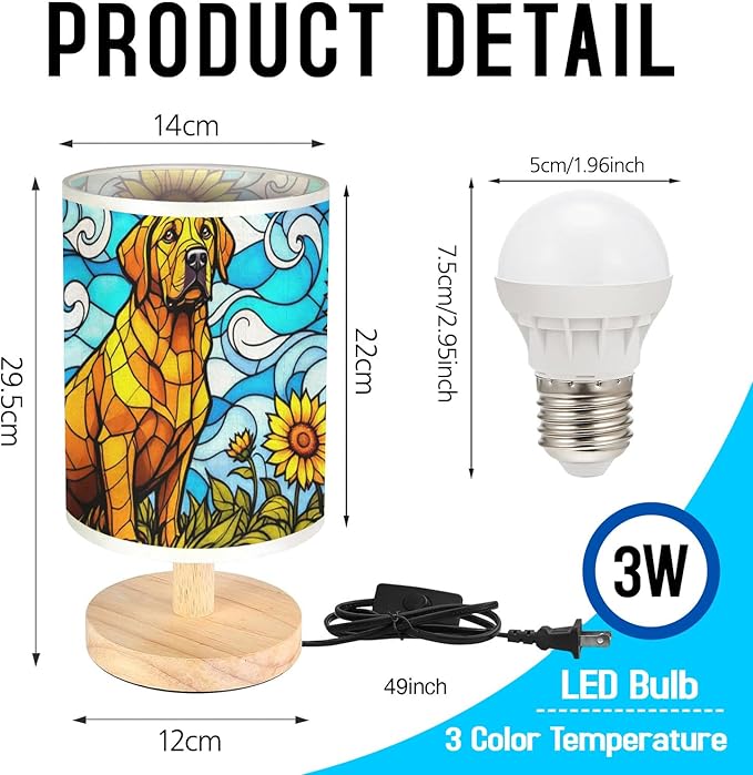 Labrador Retriever Table Lamp LED 3-Color Pressed Bedside, Dog Shade Lamp with Wood Base for Bedroom Living Room Desk Office - Bloomnest