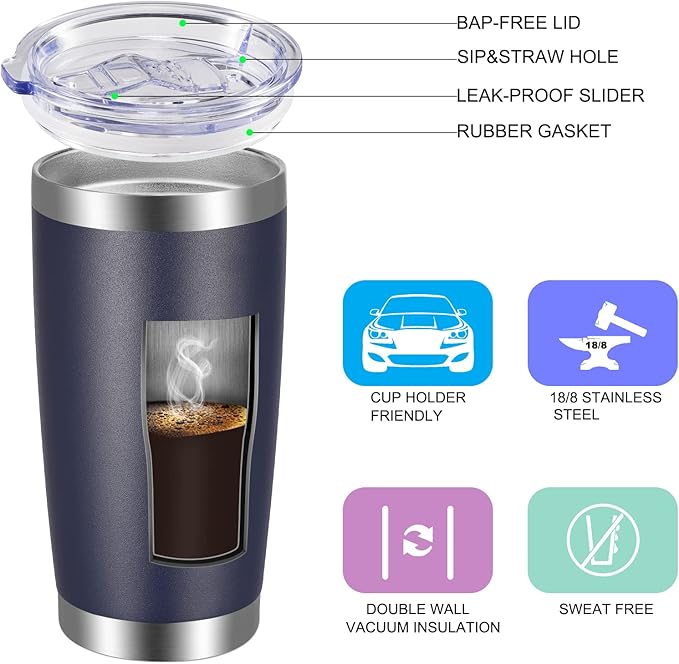 VEGOND 20oz Tumbler with Lid and Straw Stainless Steel Tumbler Cup Bulk Vacuum Insulated Double Wall Travel Coffee Mug Powder Coated Coffee Cup(Navy Blue 12 Pack - Bloomnest