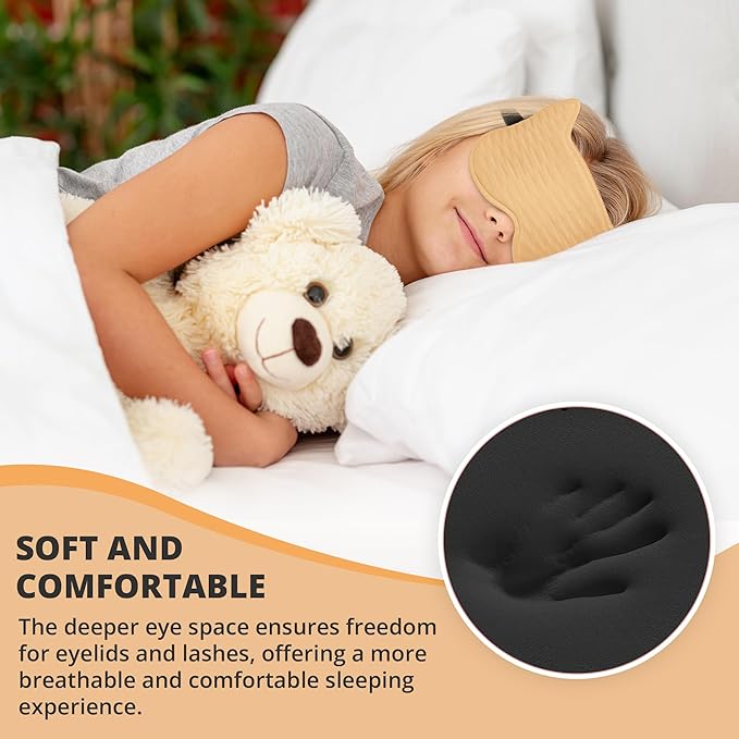 3D Kids Sleep Eye Mask: 3D Contoured Cup Sleeping Masks, Blindfold Sleep Eye Cover with Adjustable Strap, Memory Foam Lightweight Night Eyeshade for Boys Girls Teens (Orange) - Bloomnest