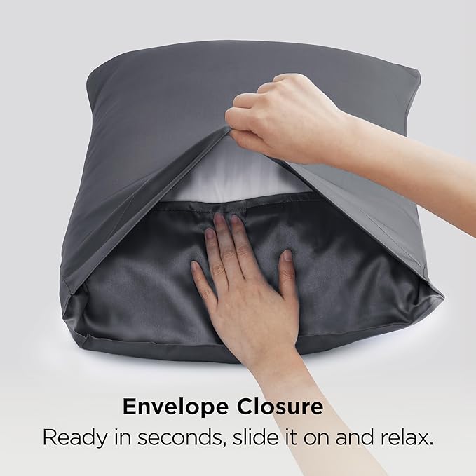 Bedsure Satin Pillowcase 2 Pack Similar to Silk Pillow Cases Standard Size, Pillow Case for Sleeping Women with Envelope Closure, Gifts for Women Men, Space Grey, 20x26 Inches - Bloomnest