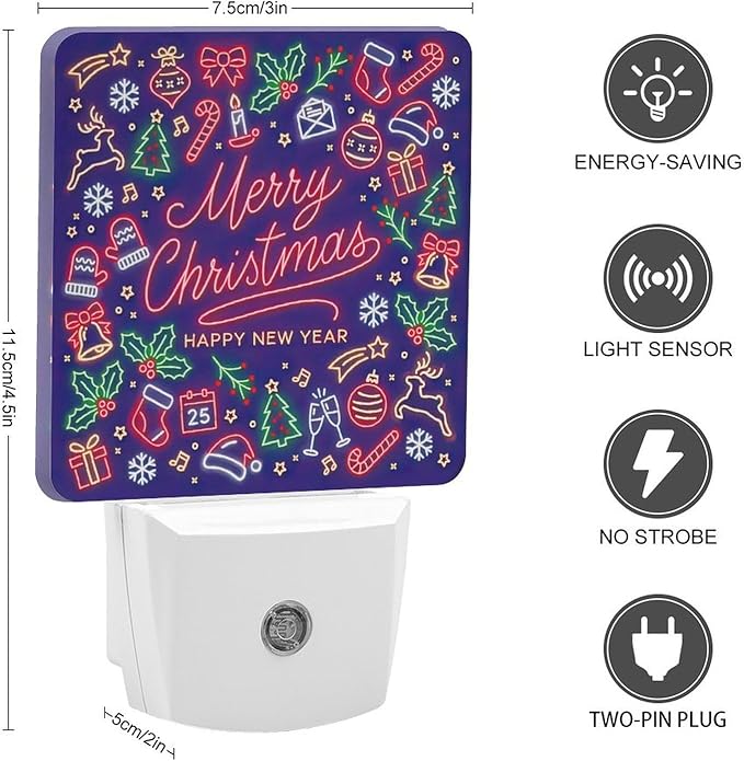 Merry Chrismas Night Light, Plug into Wall Decor Nightlights for Bedroom, Bathroom, Hallway, Kitchen, with Dusk to Dawn Light Auto Sensors LED Night Lights for Boys Girls Women Men Room Gifts - Bloomnest