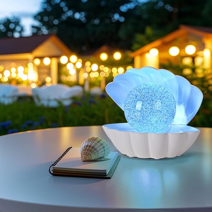 Shell Pearl Beach Themed Night Light, RGB 8 Colors Changing Mood Shell Pearl Lamps, Bedside LED Clamshell Portable Night Lights for Bar (Large White Shell) - Bloomnest