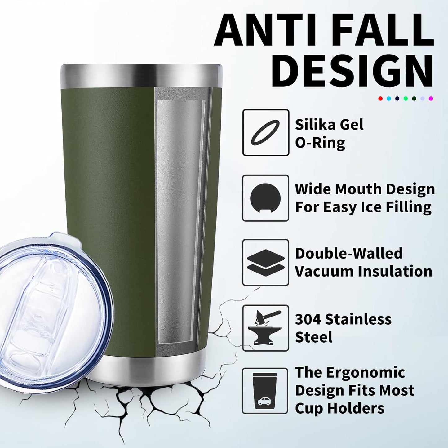 1 Packs, 20oz Stainless Steel Tumbler with Lid, Leakproof Double Wall Travel Mug for Hot/Cold Drinks, Home Office Outdoor Party Use, Durable Powder Coated Insulated Cup/Army Green