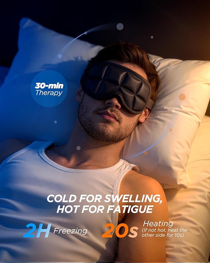 3D Cooling Sleep Mask with Double Coldfocus Gel - Frozen Cold Gel Eyes Mask with Contoured Blackout Hot & Cold Therapy for Women, Men Sleeping on Airplane Traveling for Migraine, Dry Puffy Eyes,1 Pack - Bloomnest