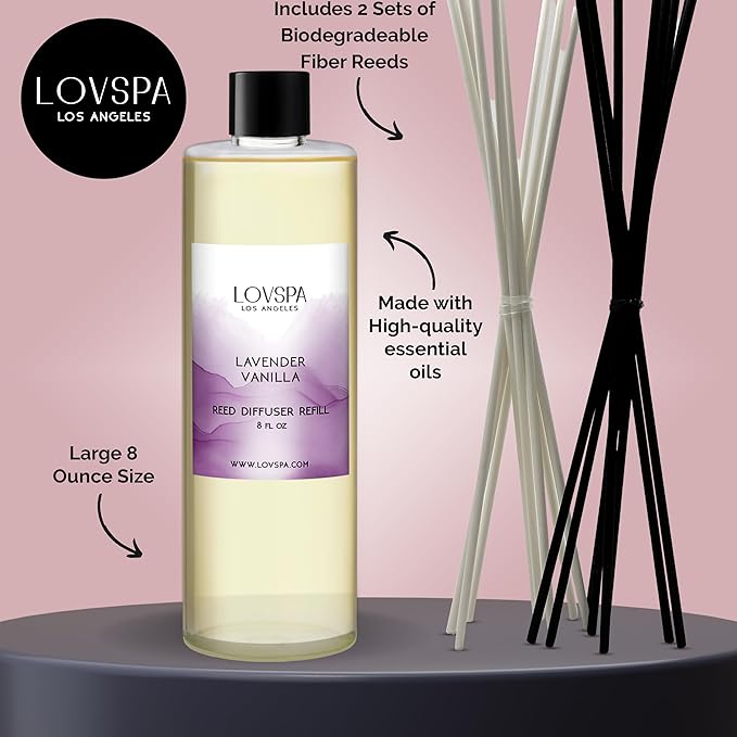 LOVSPA Lavender Vanilla Diffuser Oil - Essential Oils for Diffuser Refill & Air Freshener Room Spray - Long-Lasting & Natural Home Fragrance, Scented Oil for Diffusers, USA Made, 8 oz - Bloomnest