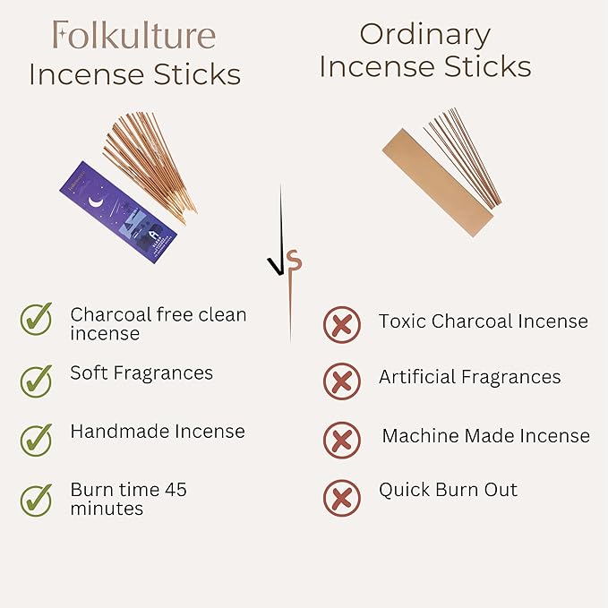 Folkulture Incense Sticks (75 Sticks) | 8" Premium Lavender & Chamomile Incense Sticks for Deep Sleep, Aromatherapy, Relaxation Gifts | No Charcoal, Non Toxic, 45 Mins, Long Burning Insence-Sticks FOLKULTURE