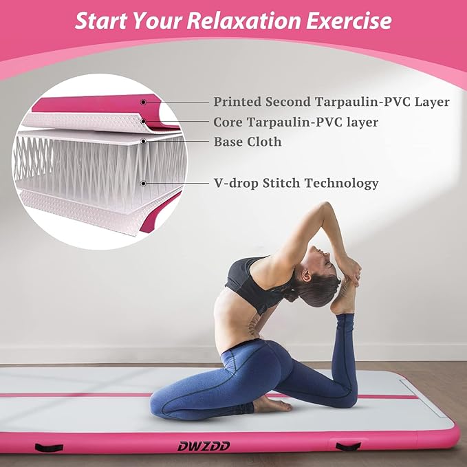 Dwzdd Gymnastics Air Mat 10ft/13ft/16ft/20ft Tumbling Mat Inflatable Gymnastics Tumble Track for Home/Gym/Training/Cheerleading/Water with Electric Pump - Bloomnest