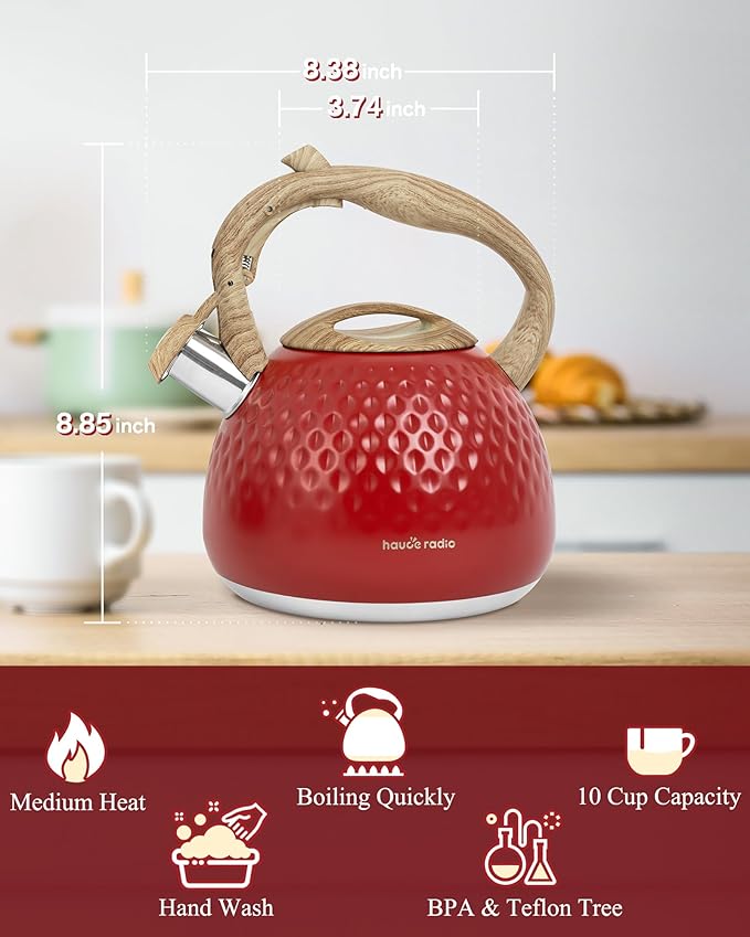 Tea Kettle,2.5 Quart Stovetop Tea Kettles Loud Whistle,Food Grade Stainless Steel Water kettles for Stove Top with Anti-hot Ergonomic Handle,Suitable for All Heat Sources - Bloomnest