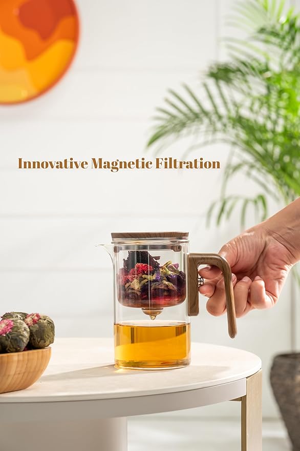 Enchanti Tea Pot - Modern Glass Infuser Teapot - Water Separation Magic Teapot with Heat-Resistant Handle - Elegant Gift Box & Writable Card - Perfect for Loose Leaf Tea - 600 ML (20oz)