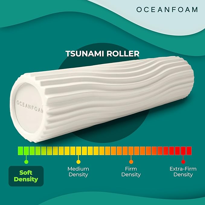 Oceanfoam Tsunami Roller (Natural) - Extra-Large, 26" x 5.9" - Soft, Textured Foam Roller for Physical Therapy, Back Pain, Exercise & Stretching - Wave Textured - Yoga, Athletics, & Wellness - Bloomnest