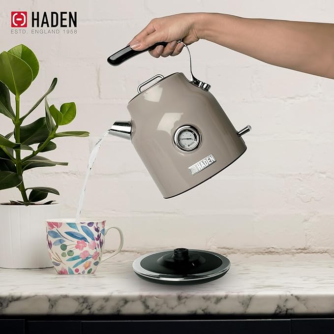 Haden Dorset 1.7 Liter Stainless Steel Electric Kettle, Hot Water Kettle with 360-Degree Base and Auto Shutoff, Putty & Chrome - Bloomnest