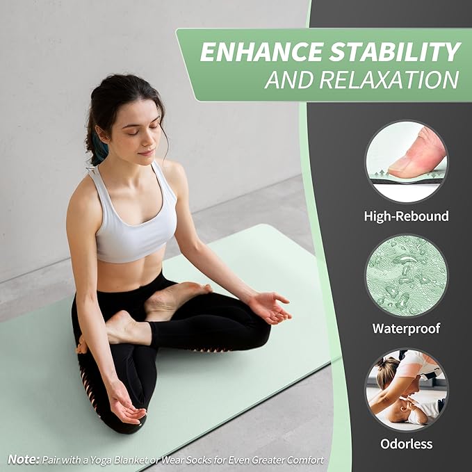 CAMBIVO Yoga Mat for Women Men Kids, 1/3 & 1/4 & 2/5 Inch Extra Thick Yoga Mat Non Slip, 72" x 24" TPE Yoga Mats, Workout Mat with Carrying Strap for Yoga, Pilates and Floor Exercises - Bloomnest