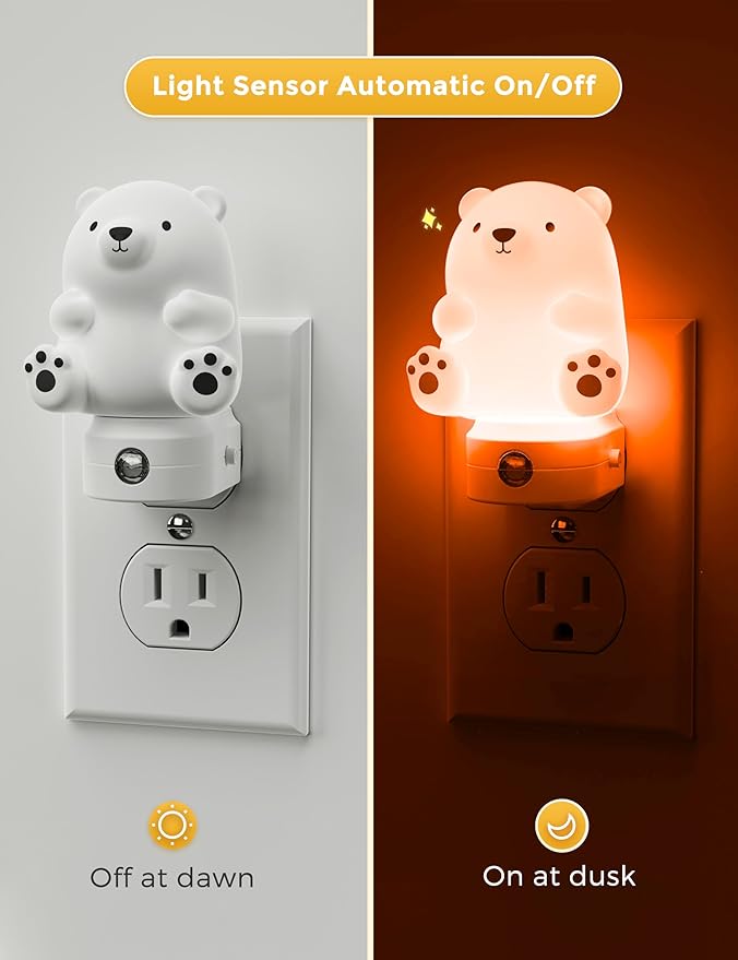 L LOHAS LED Night Light for Kids, 3D Cute Bear Night Light Plug in, Dusk to Dawn Nursery Night Lights, RGB+Soft White 3000K, 3 Lighting Modes, Christmas Birthday Gifts, Room Decor, Children - Bloomnest