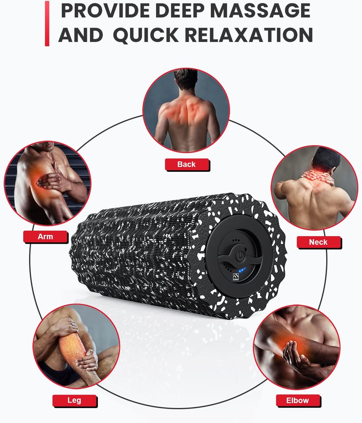 FITINDEX Vibrating Foam Roller for Muscle Deep Tissue, Back Pain Relief, Leg Foot Neck Massager, Exercise, Pilates, Muscle Recovery, Physical Therapy, 4-Speed, Rechargeable, Black
