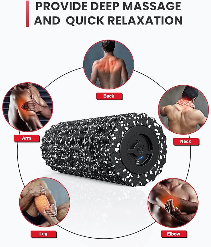 FITINDEX Vibrating Foam Roller for Muscle Deep Tissue, Back Pain Relief, Leg Foot Neck Massager, Exercise, Pilates, Muscle Recovery, Physical Therapy, 4-Speed, Rechargeable, Black - Bloomnest