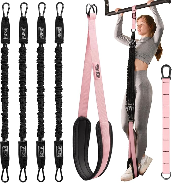 Pull Up Assistance Bands Set - 4 Heavy-Duty Pull Up Bands, Height Adjustable Strap & Comfortable Foot Strap - Stackable Pull Up Resistance Bands for Pull Ups - Bloomnest