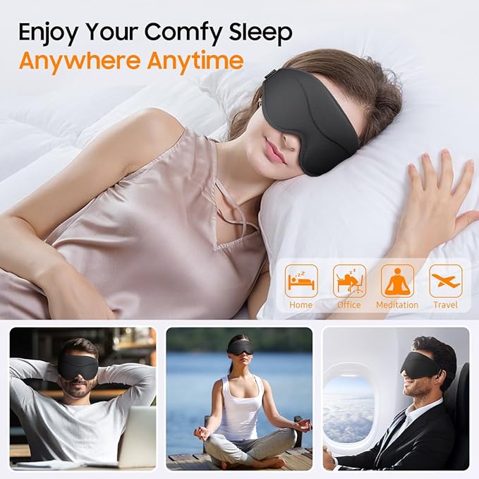 Sleep Mask, Premium Eye Mask for Sleeping, Total Blackout, Super Soft Comfort, Adjustable Fit, Upgraded 3D Ergonomic Designed Sleeping Mask for Home, Office, Travel, Meditation, Yoga, Black - Bloomnest
