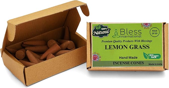 Bless International Lemon Gras 100%-Natural-Incense-Cones Handmade-Hand-Dipped Organic-Chemicals-Free for-Purification-Relaxation-Positivity-Yoga-Meditation The-Best-scents (20 Count) BlessInternational