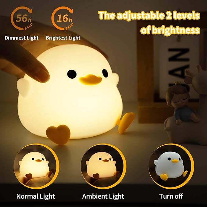 Dodo Duck Night Light, Cute Silicone Squishy LED Duck Lamp, Dimmable Nursery Nightlight, Rechargeable Bedside Table Lamp with Touch Sensor, Gifts for Bedrooms,Living Room,Breastfeeding - Bloomnest