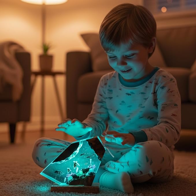 Handmade 3D Ocean Resin Lamp, Epoxy Ocean Night Light with Wooden Base, LED Color Changing Table Lamp, USB Powered Dragons Decor, Unique Ocean Gift for Bedroom & Home Office (Octopus) - Bloomnest