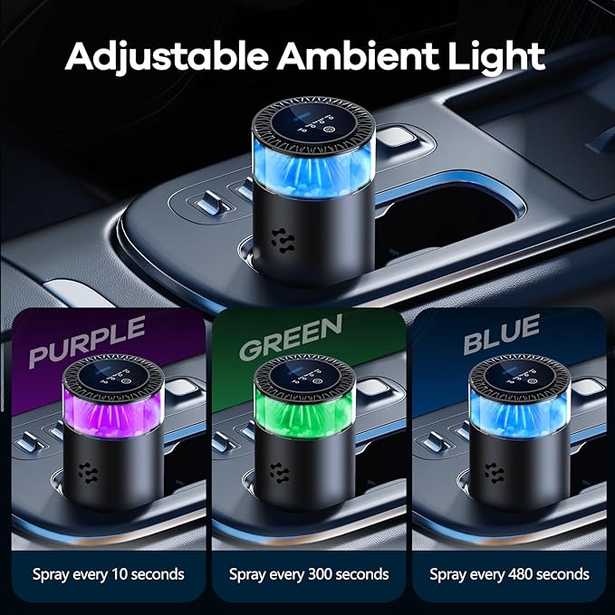 Smart Car Air Freshener, Automatic Car Air Freshener Diffuser with Ambient Light, Car Diffuser with 2 Essential Oil Box, Aromatizante Para Carro, Car Fresheners Long Lasting (2 Essential Oil Box) - Bloomnest