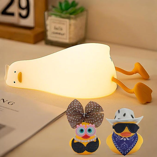 Lying Flat Duck Silicone Night Light, Cute Ducky Lamp with Gifts,Squishy Animal Nursery Nightlight, Dimmable/Rechargeable Portable Bedside Touch Lamp for Breastfeeding,Baby Adults Kids Room Decor - Bloomnest