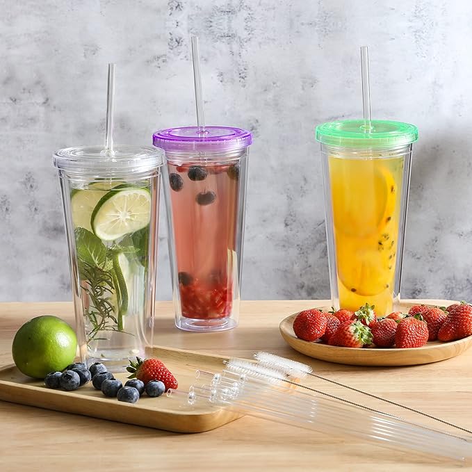 24 Pack, HIGHLY Transparent Reusable Plastic Straws with 4 Cleaning Brushes, 10.5 in Long Drinking Straws, Clear Replacement Straw for 16 24 30 32 OZ Tumblers, Cups, Jars, YETI, Starbucks - BPA FREE VITEVER