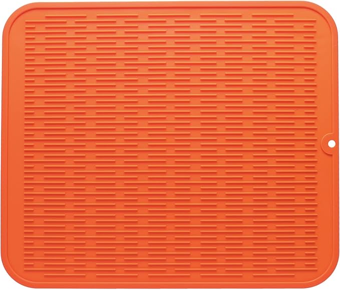 Silicone Dish Drying Mat for Multiple Usage,Easy clean,Eco-friendly,Heat-resistant Silicone Mat for Kitchen Counter or Sink,Refrigerator or Drawer Liner Orange 2XL 24 inches x 18 inches - Bloomnest